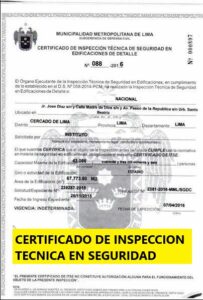Certificado de Inspección Técnica en Seguridad en Edificaciones, ITSE Requerido por la Municipalidad en Lima